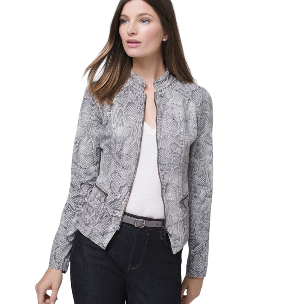 White House Black Market Snake Moto Jacket Sz 12 NWT - Picture 1 of 9